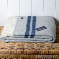 Tweedmill Silver Grey & Navy Stripe Herringbone Pure New Wool Throw Blanket