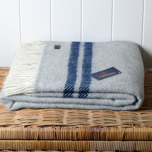 Grey Navy Wool Throw Tweedmill Blanket In Fishbone Two Stripe Pure Tweedmill Grey Navy Stripe Herringbone Fishbone Pure New Wool Throw