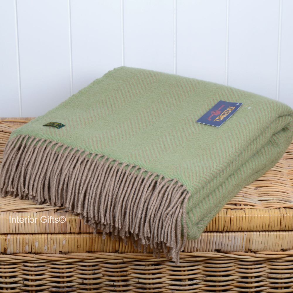 Tweedmill Green & Beige Herringbone / Fishbone Pure New Wool Throw