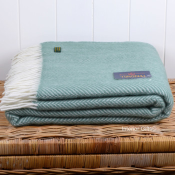 Tweedmill Aqua Green Herringbone Pure New Wool Throw Blanket 130 x170 cm