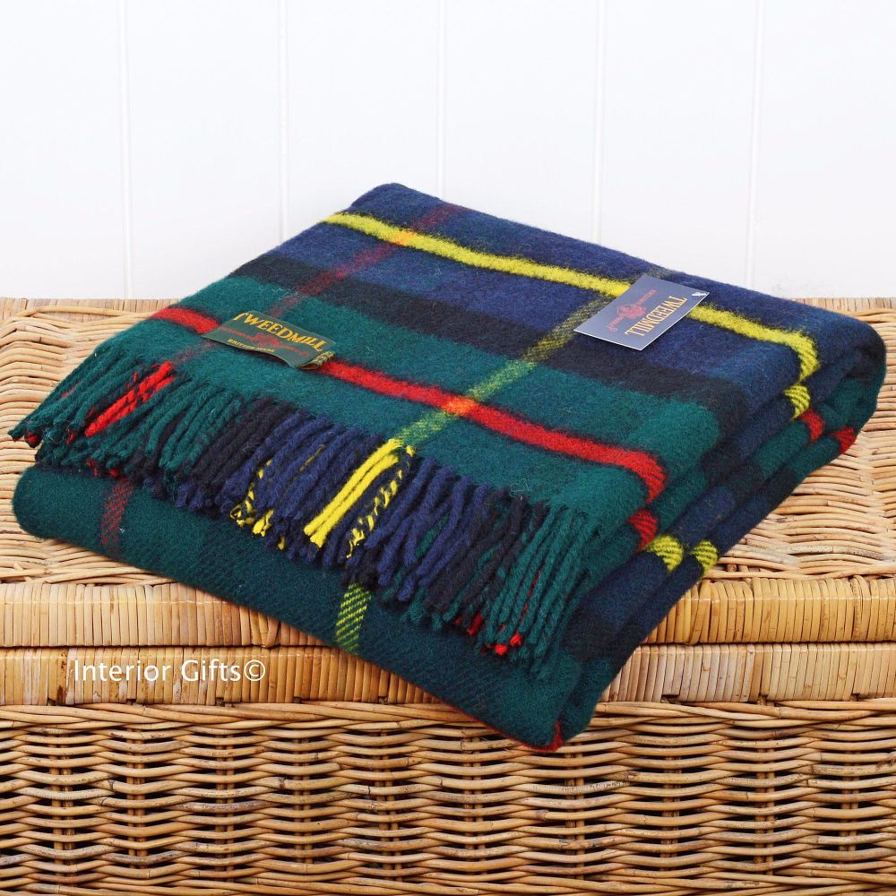 Tweedmill Hunting Mcleod Dark Blue Plaid Check Pure New Wool Picnic Rug Blanket Throw Windowpane Style
