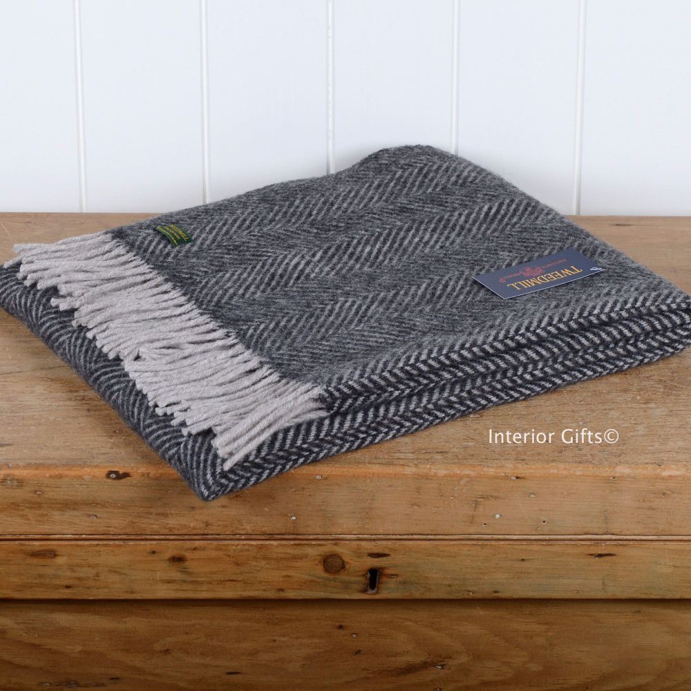 Tweedmill Knee Rug or Small Travel Rug in Charcoal & Silver Pure New Wool