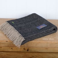 Tweedmill Charcoal Black & Beige Herringbone Knee Rug or Small Blanket Throw Pure New Wool