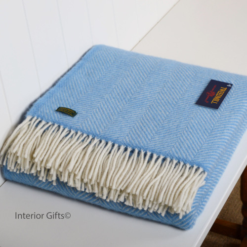 Tweedmill Sea Blue Herringbone / Fishbone Pure New Wool Throw