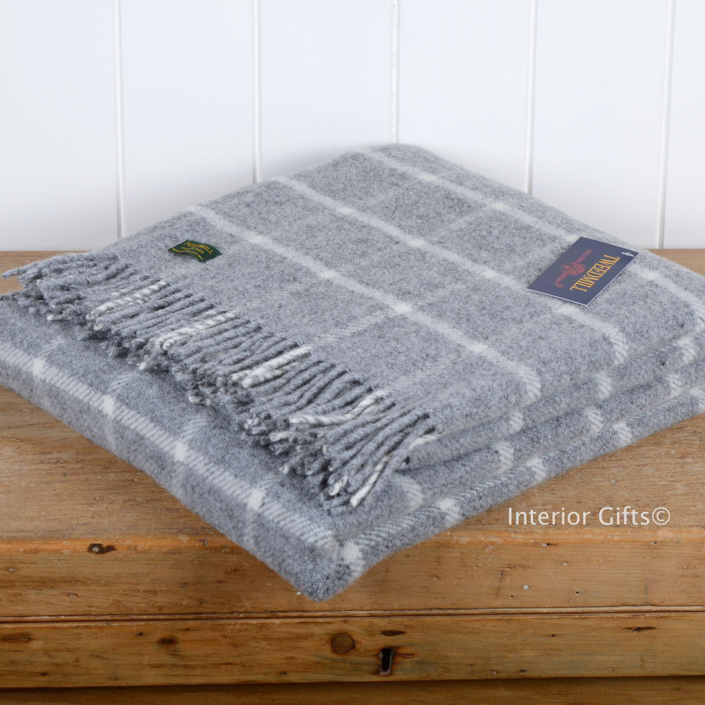 Tweedmill Grey Chequered Check Pure New Wool Throw