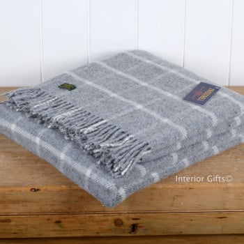 Tweedmill Classic Check Grey Windowpane Pure New Wool Throw Blanket