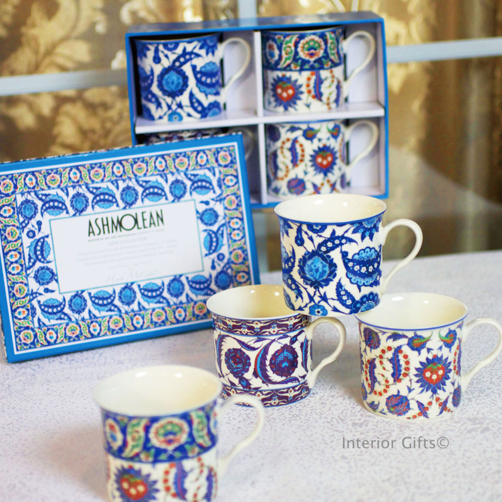 Empress Iznic Blue and Cream Fine China Mugs in Gift Box
