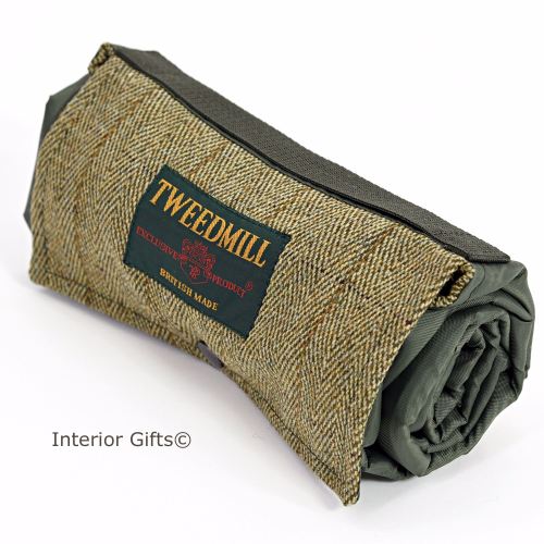 WATERPROOF Backed Picnic Rug COMPACT WALKER Herringbone Tweed Small