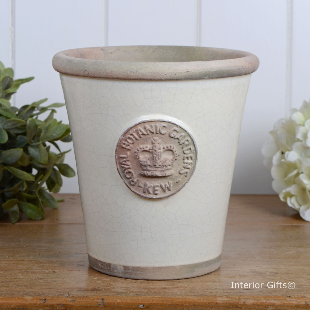 Kew Long Tom Pot in Ivory Cream - Royal Botanic Gardens Plant Pot - Medium