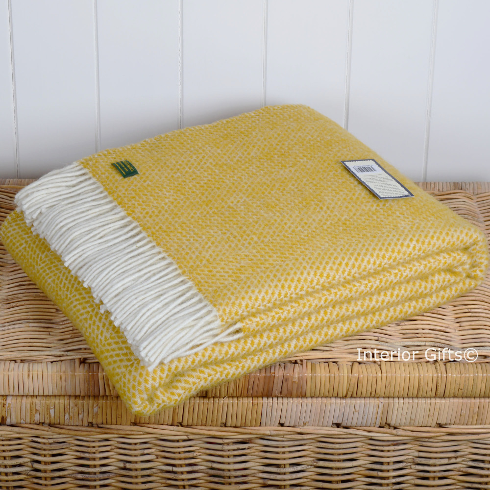 Tweedmill Lemon Yellow and Cream Beehive Weave Pure New Wool Throw