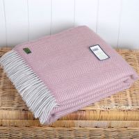 Tweedmill Dusky Pink & Pearl Herringbone Pure New Wool Throw Blanket