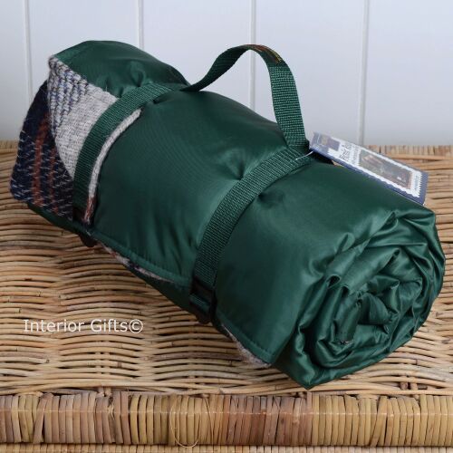 WATERPROOF Backed All Wool Eco-Friendly Picnic Rug / Blanket Multi Check Gr