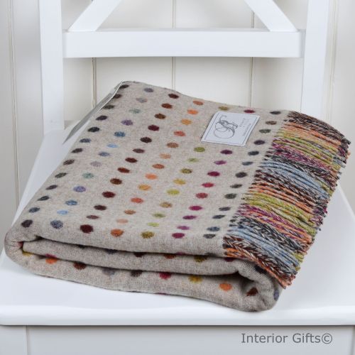 Bronte by Moon Beige Multi Spot Throw Merino Lambswool, 100 pure new