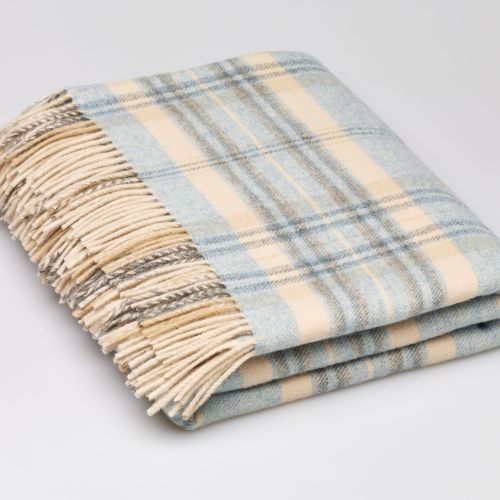 BRONTE by Moon Heather Check Aqua Blue Throw in Supersoft Merino Lambswool