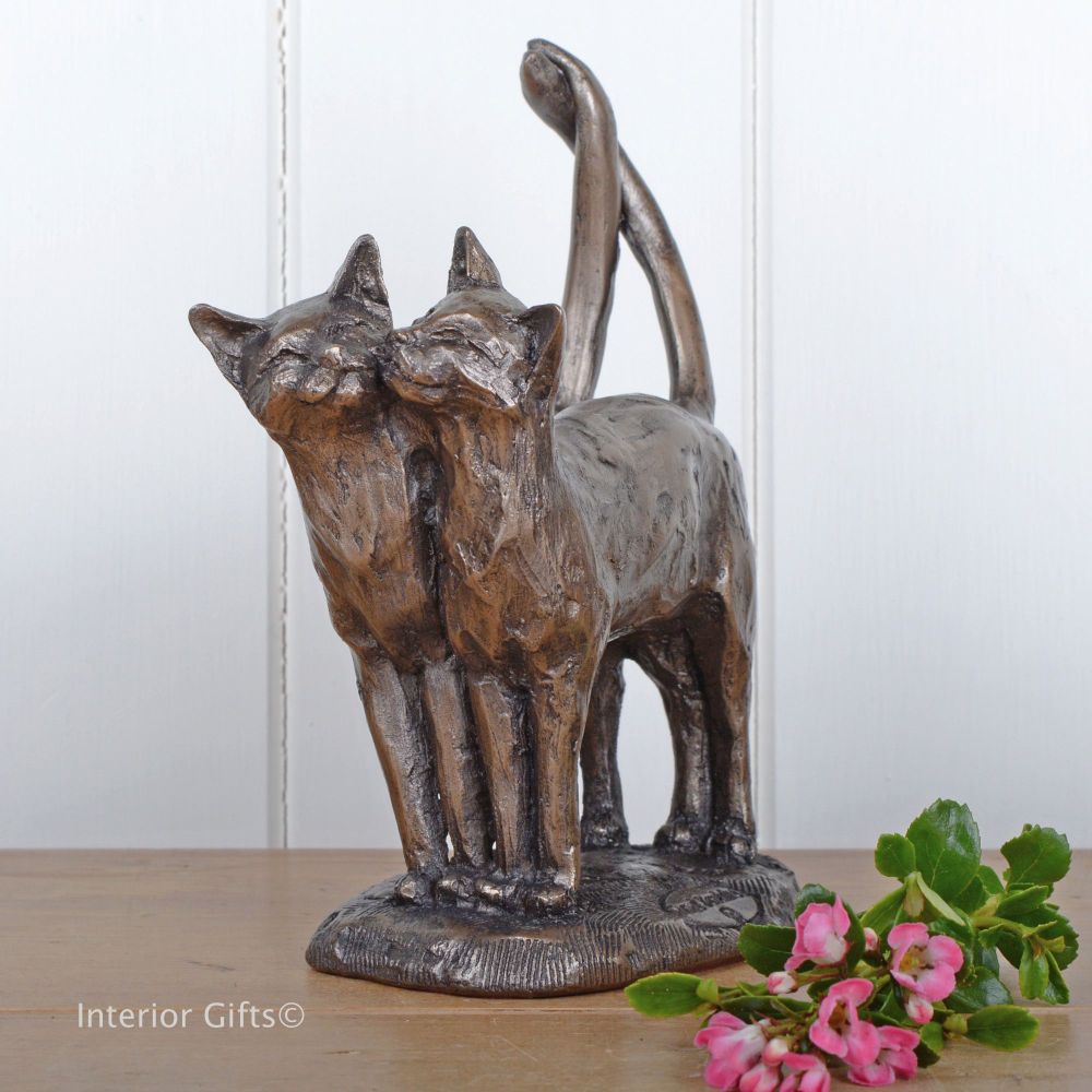 Two's Company Bronze Cat Frith Sculpture by Paul Jenkins
