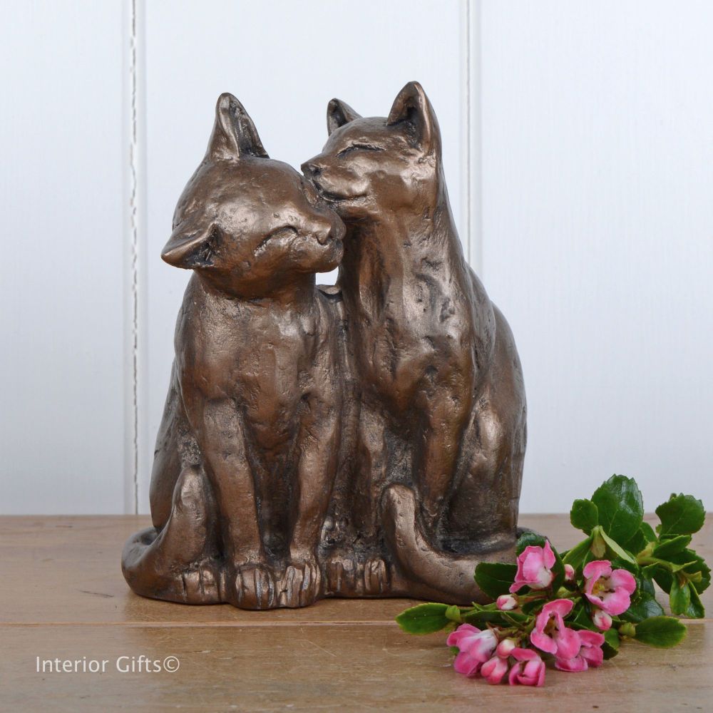 Yum Yum and Friend - Sitting Cat Frith Bronze Sculpture by Paul Jenkins