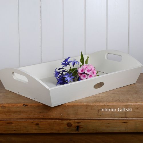 Chalk White Painted Tray with Handles - Indoor or Outdoor use.
