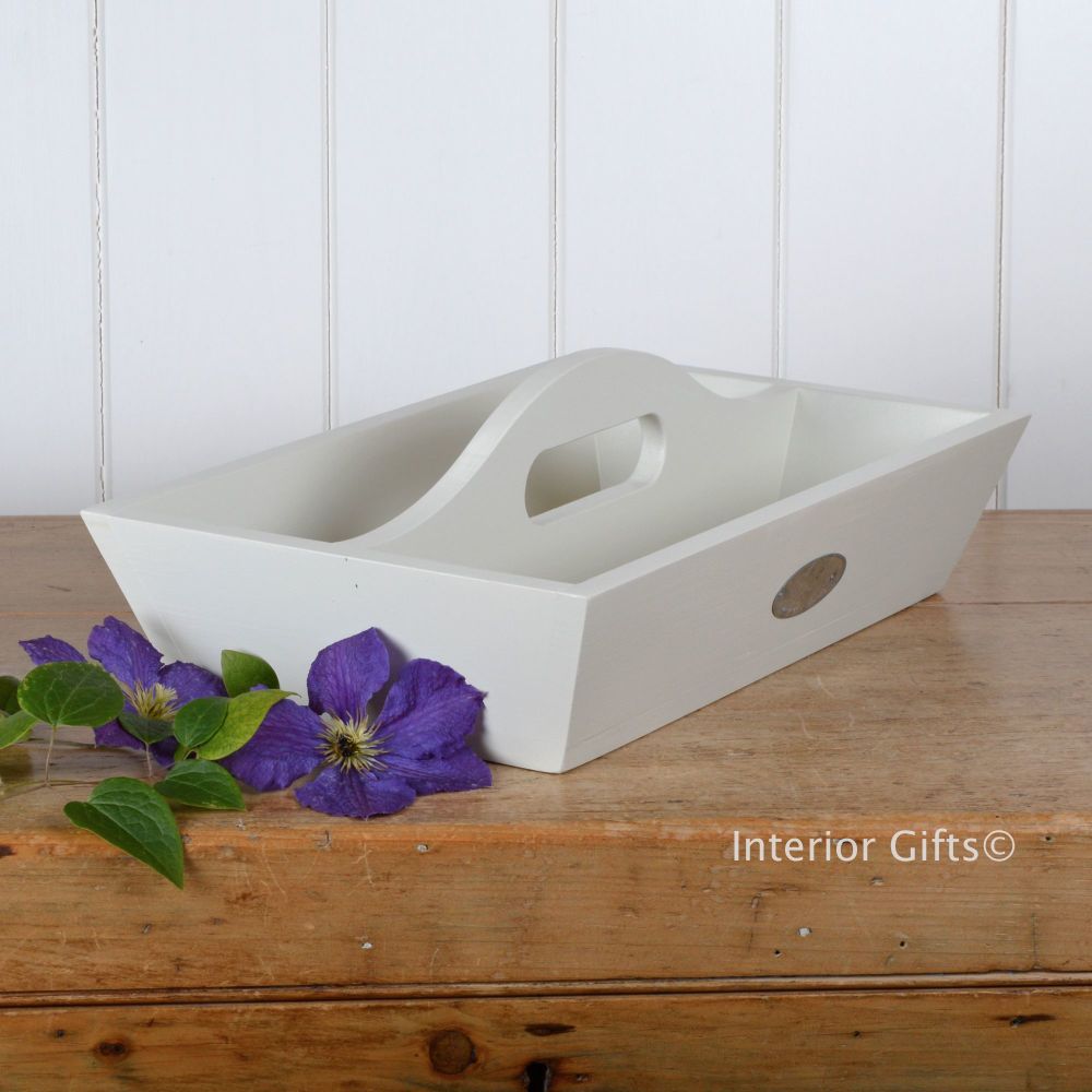 Chalk White Painted Tidy Tray with Handle - Indoor or Outdoor use.