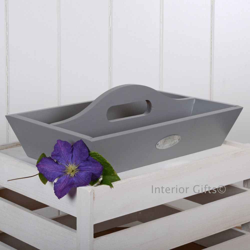 Grey Painted Tidy Tray with Handle - Indoor or Outdoor use.