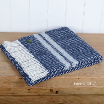 Tweedmill Navy Blue & Grey Herringbone Knee Rug or Small Blanket Throw Pure New Wool