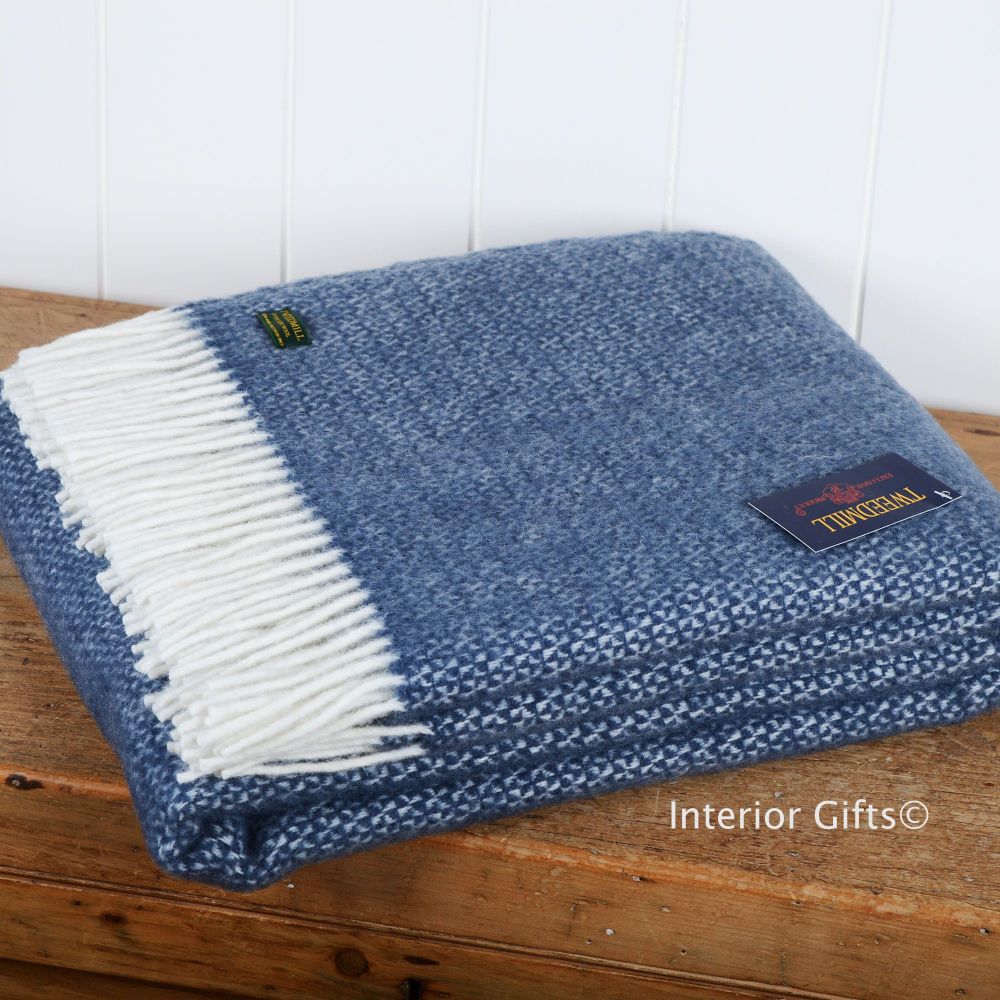 Tweedmill Slate Blue Ascot Pure New Wool Throw Blanket
