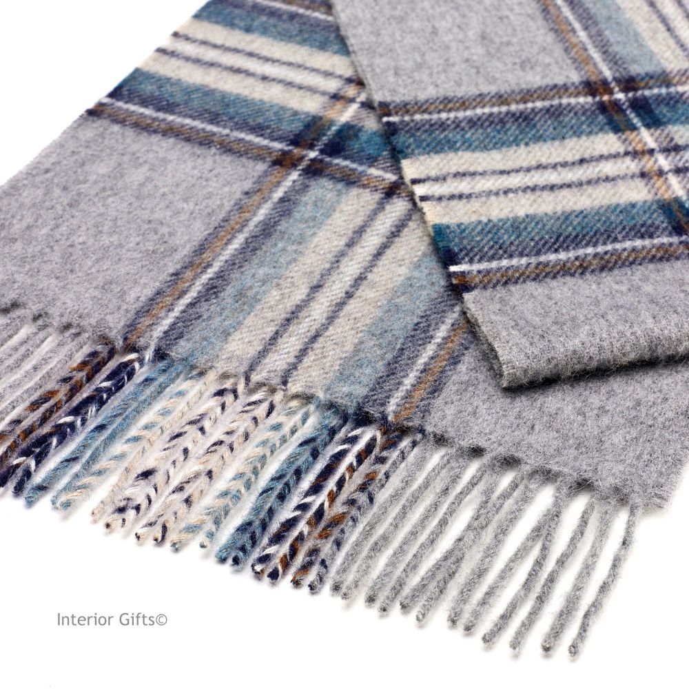 Bronte by Moon Dales Scarf in Silver Classic Check Pure New Wool