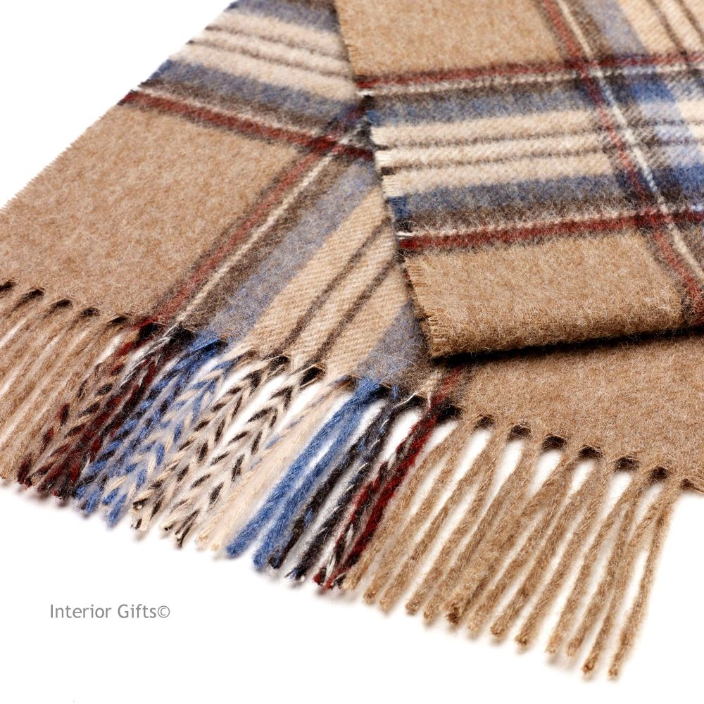 Bronte by Moon Dales Scarf in Beige Camel Classic Check Pure New Wool