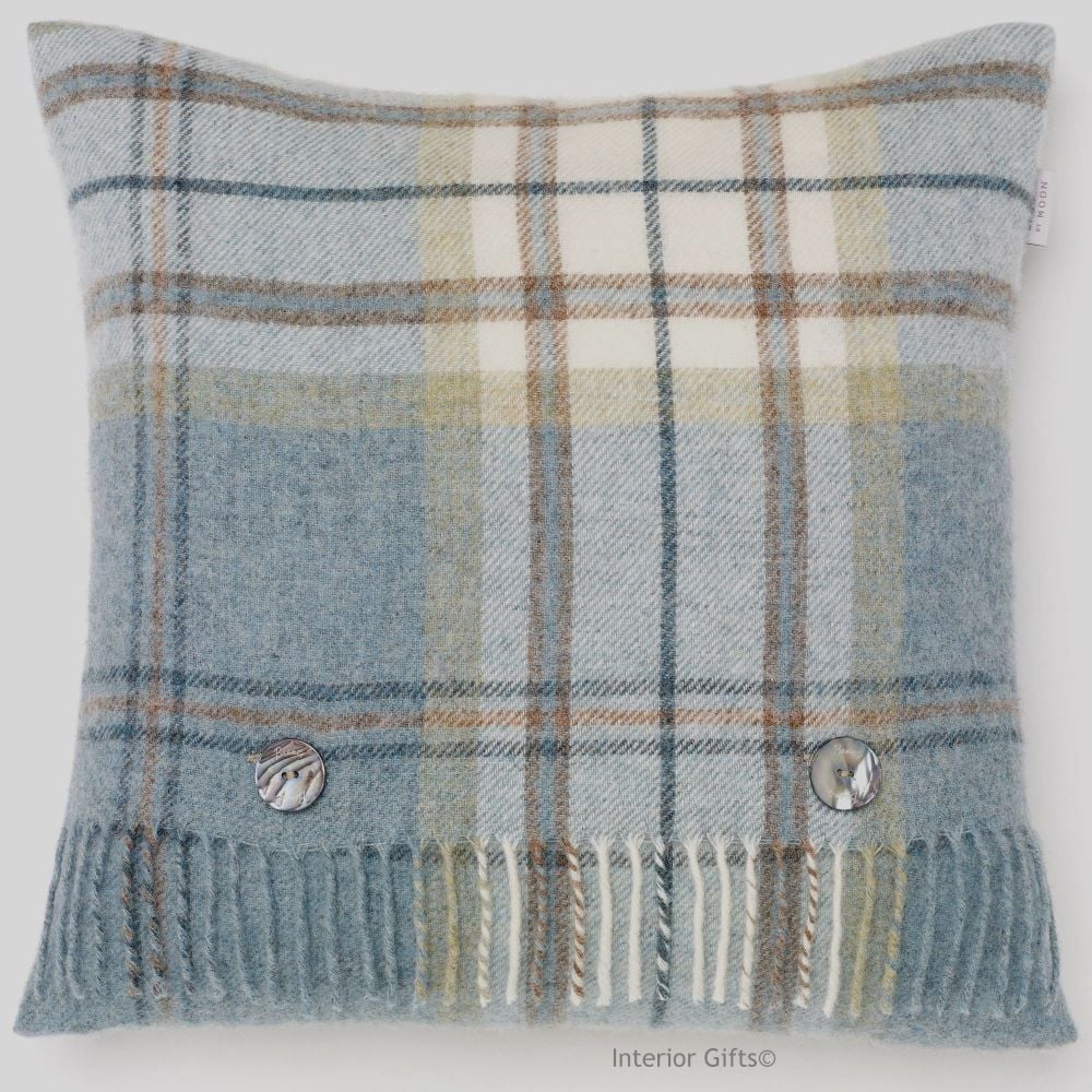 BRONTE by Moon Aysgarth Aqua Blue Check Shetland Wool Cushion