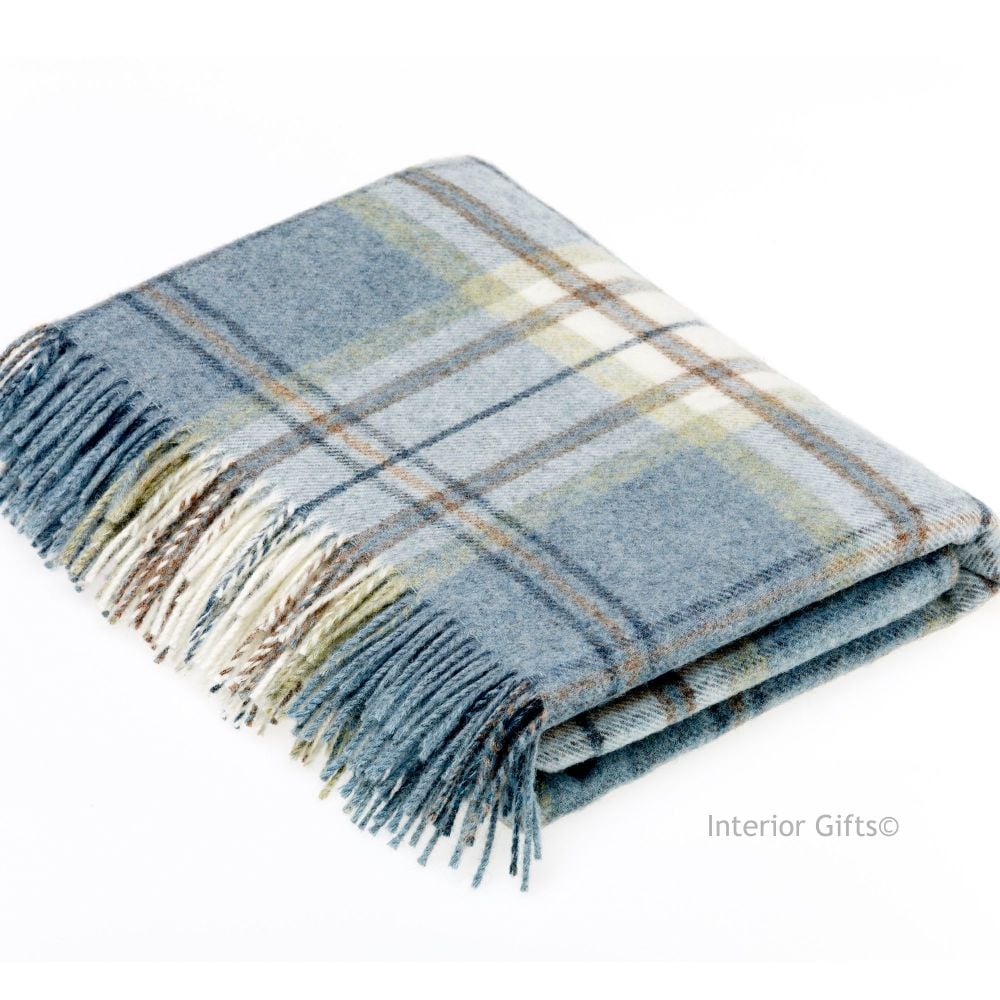 BRONTE by Moon Aysgarth Aqua Blue Throw Pure New Shetland Wool
