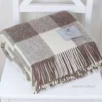 BRONTE by Moon Natural Collection Classic Beige Square Check Throw in Shetland Pure New Wool 
