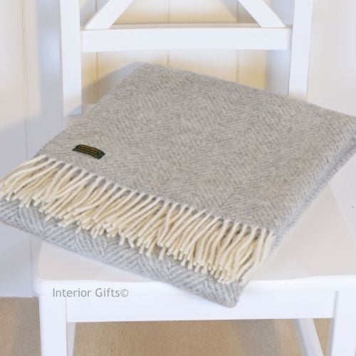 Tweedmill Silver Grey Herringbone / Fishbone Pure New Wool Knee Rug