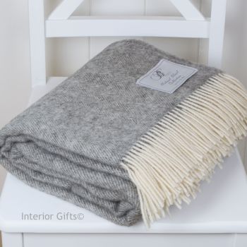 BRONTE by Moon Natural Collection Soft Grey Herringbone Throw in 100% Pure New Wool -