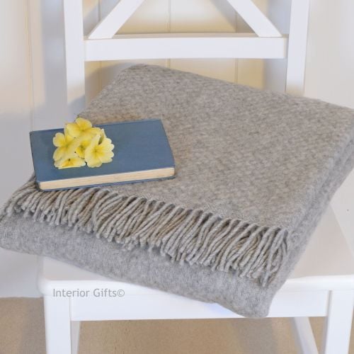 Tweedmill Pure Soft Grey Basketweave Throw in Pure New Wool