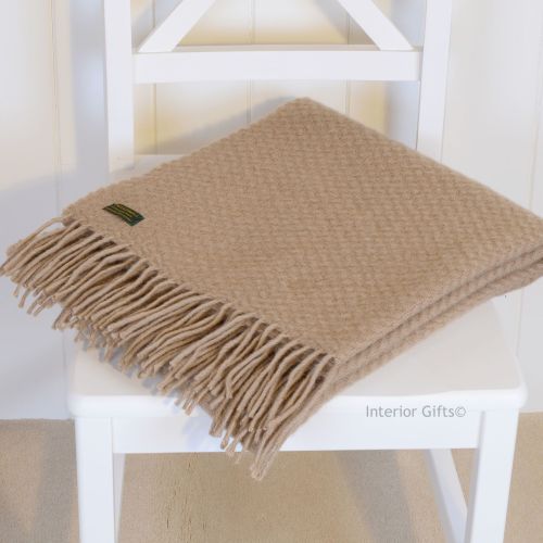 Tweedmill Beige Camel Basketweave Pure New Wool Knee Rug or Small Throw
