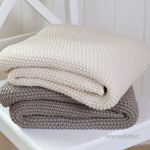 100% Cotton Knitted Throw in Ivory Cream