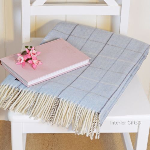 Tweedmill Powder Blue Check Merino Lambswool Throw