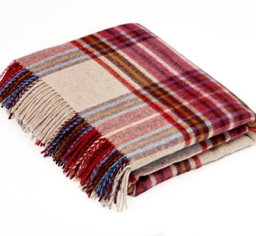 BRONTE by Moon Country House Check Claret & Beige Throw in supersoft Merino