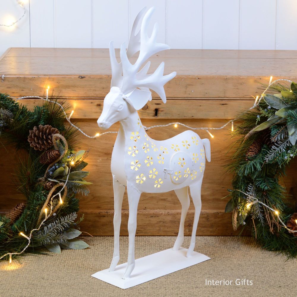 Reindeer Lantern in White, large cut out Christmas Decoration for ...