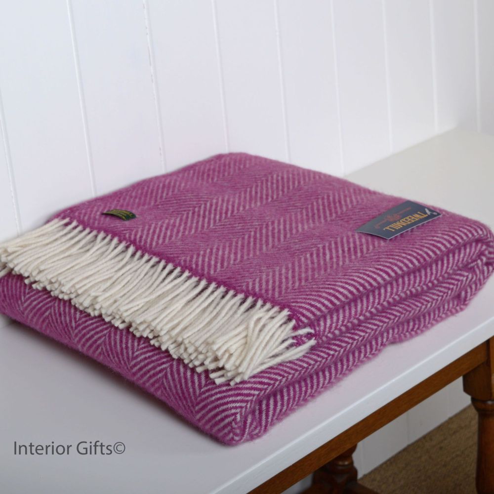 Tweedmill Cerise Pink Herringbone Pure New Wool Throw