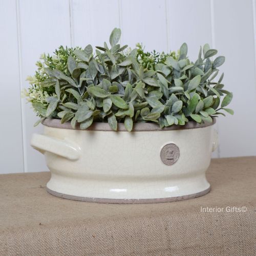 Kew Low Footed Bowl with Handles Ivory Cream - Royal Botanic Gardens Plant