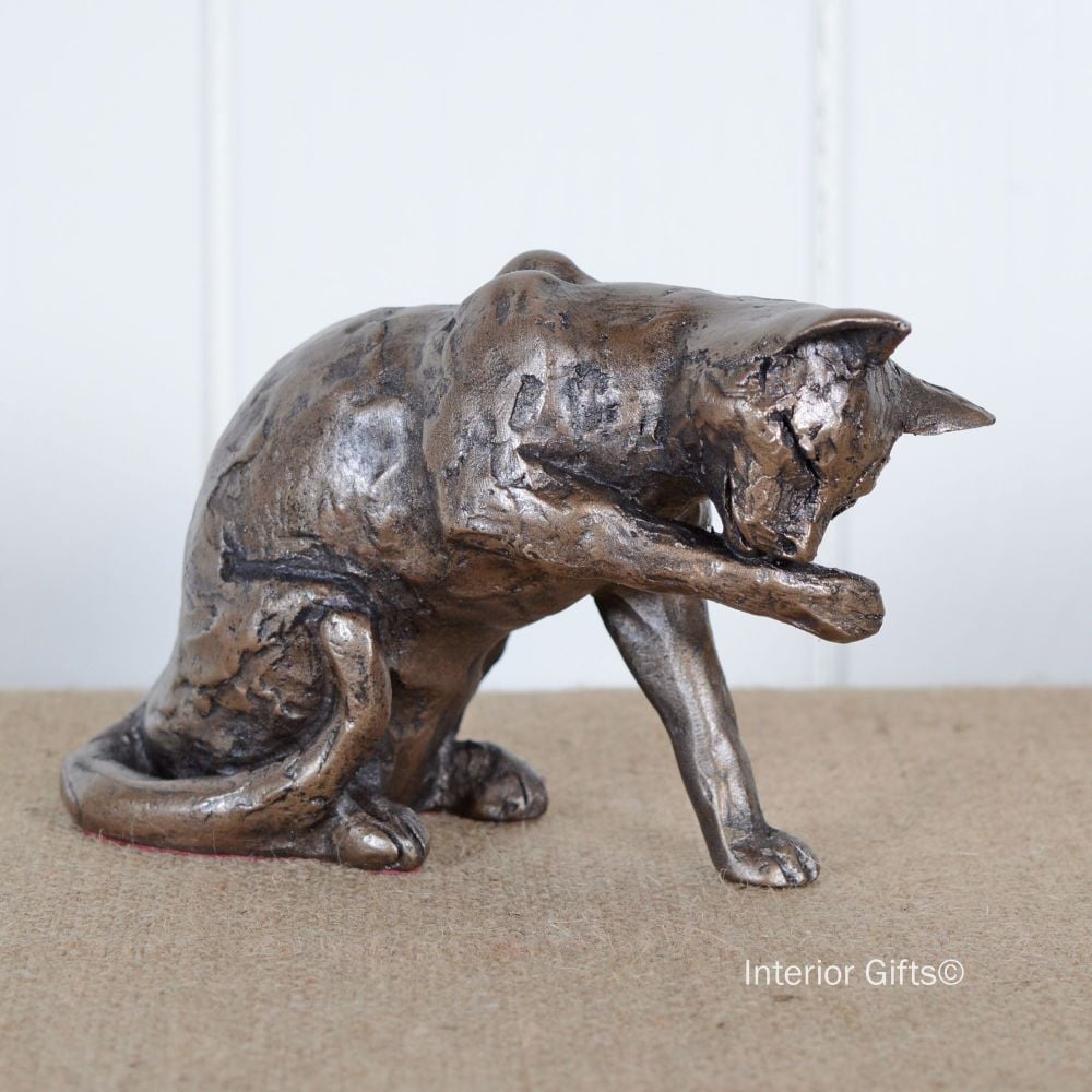 'Muffin' Cat Grooming Frith Bronze Sculpture by Paul Jenkins
