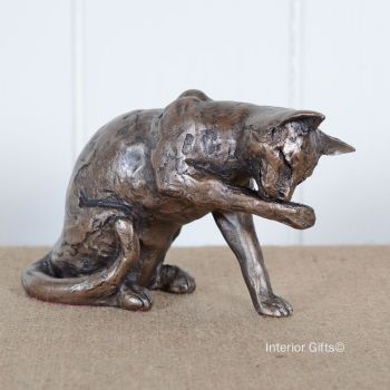 Muffin Cat Washing or Grooming Frith Bronze Sculpture by Paul Jenkins
