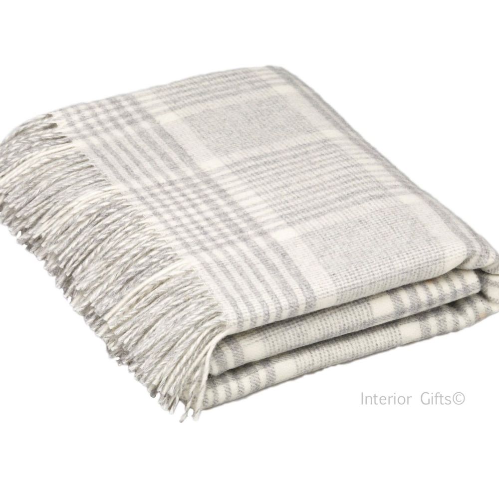 BRONTE by Moon Prince of Wales Check Silver Grey Throw in supersoft Merino