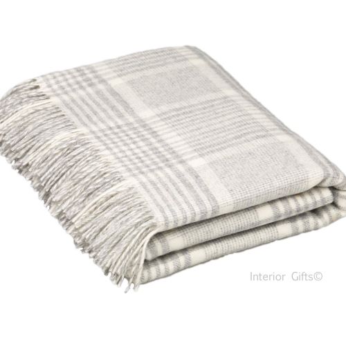 BRONTE by Moon Prince of Wales Check Silver Grey Throw in supersoft Merino
