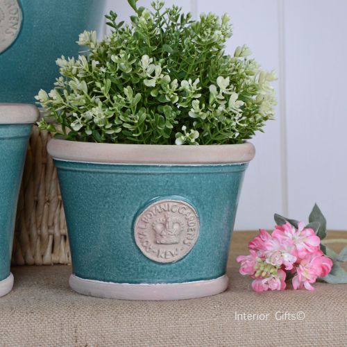 Kew Low Planter Pot Turquoise - Royal Botanic Gardens Plant Pot - Small