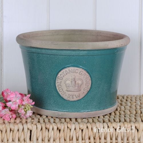 Kew Low Planter Pot Turquoise Cream - Royal Botanic Gardens Plant Pot - Med