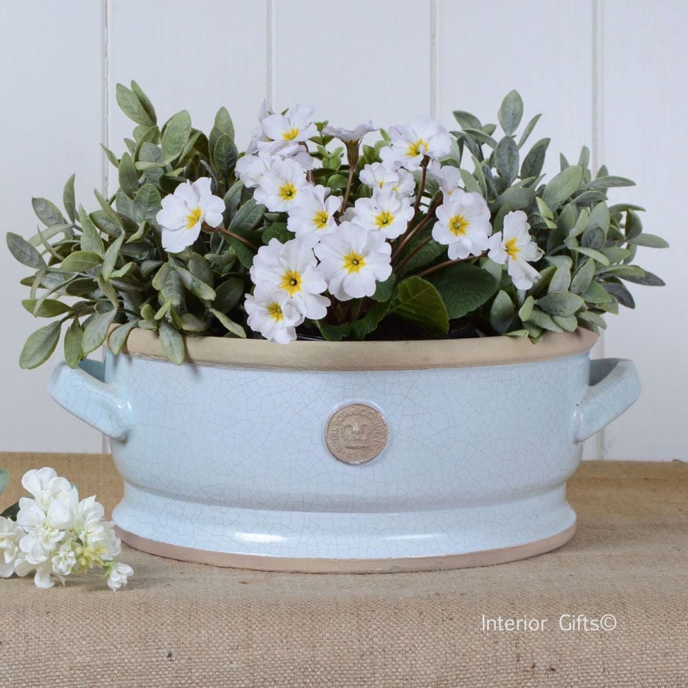 Kew Low Footed Bowl with Handles Duck Egg Blue - Royal Botanic Gardens Plan
