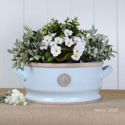 Kew Low Footed Bowl with Handles Duck Egg Blue - Royal Botanic Gardens Plan