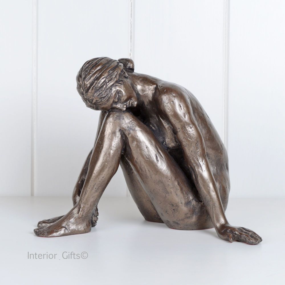 Suzi Frith Bronze Nude Sculpture figurine in cold cast S102 Sitting Girl reflecting contemplating