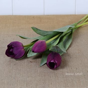 Faux Silk Tulips in Wine - 3 Stems 36 cm